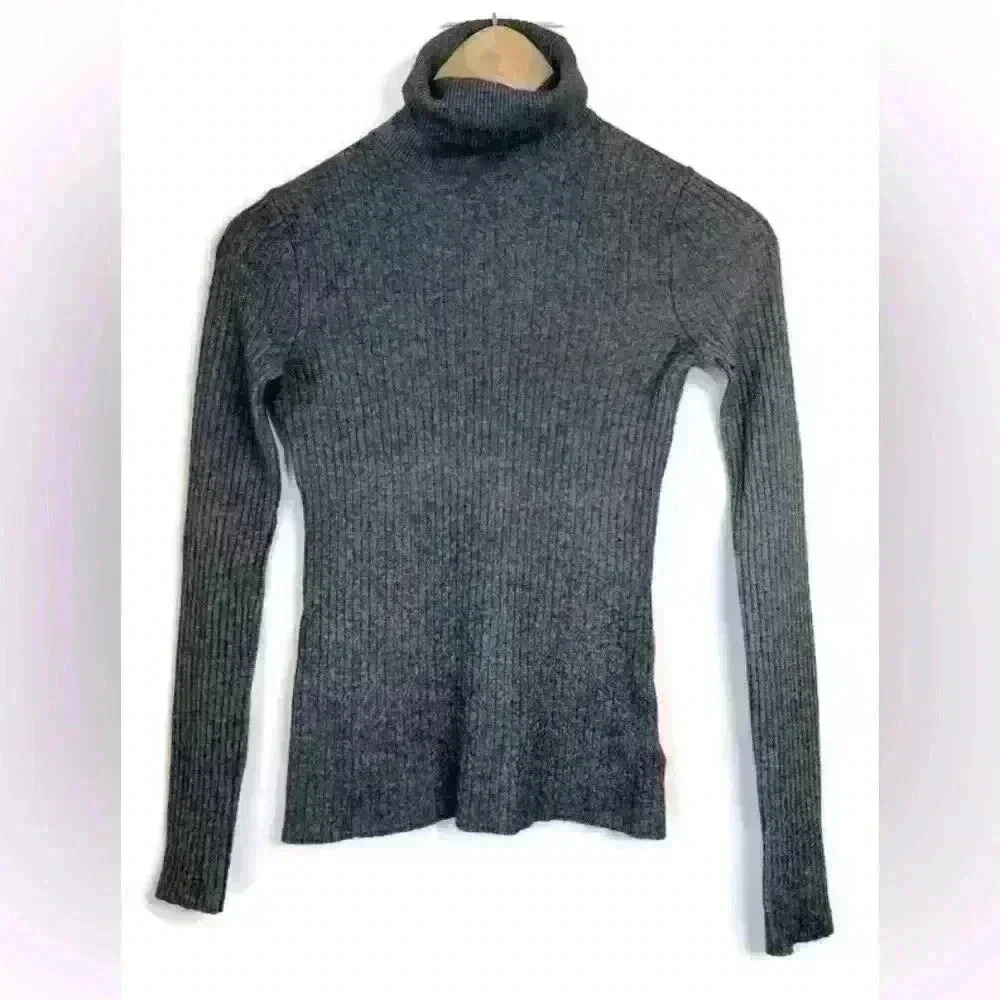 Babaton Aritzia Womens Grey Ribbed Capsule Wardrobe Wool Timeless Turtleneck‎ XS